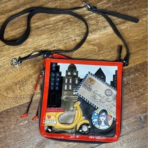 Brighton Vibrant Red and Black Cityscape Crossbody